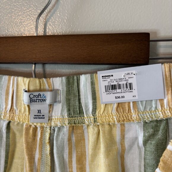 Croft & Barrow NEW Linen Blend Wide Leg Pants Yellow Striped Elastic Waist Sz XL - Picture 6 of 9